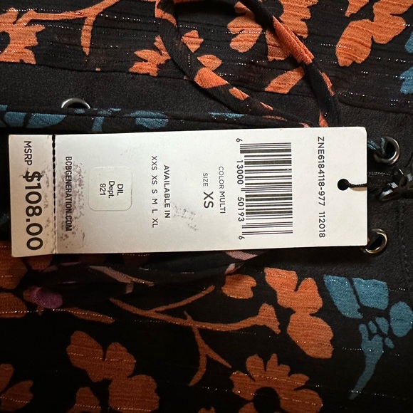 NWT BCBG Lace Up Front Floral with Metallic Threads Print Dress XS - Picture 4 of 12